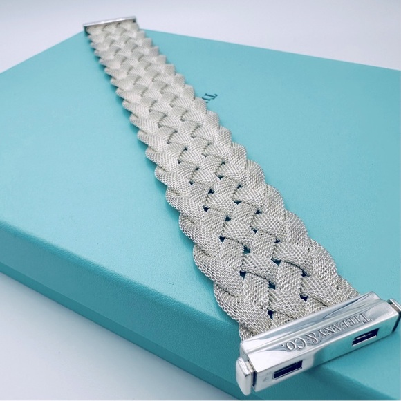 RARE Tiffany & Co. Braided Mesh Bracelet in Sterling Silver 7.5” with Box